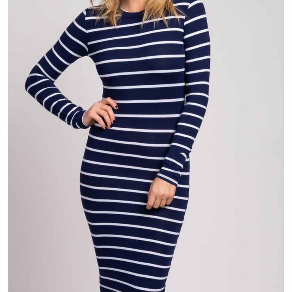 green horizontal Striped Long Sleeve Fitted Dress